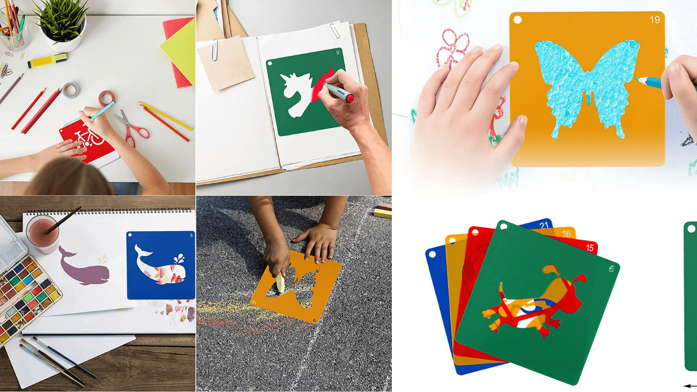 Drawing Stencils Colorful Animals Template for Kids